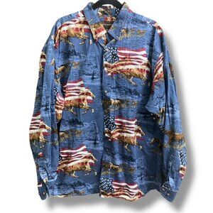 Americana Western Button Up Shirt | Horses USA Flag Ranchcore 2x